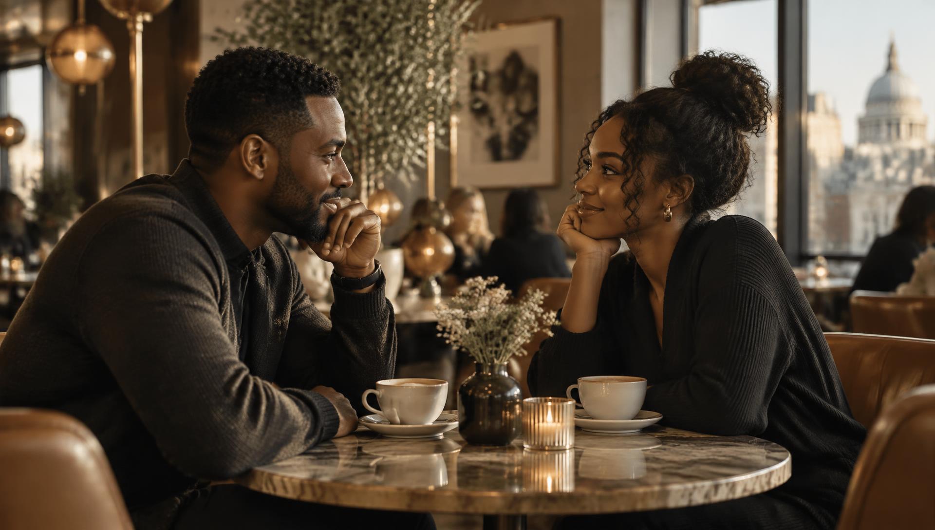 A dating couple getting to know one another over coffee